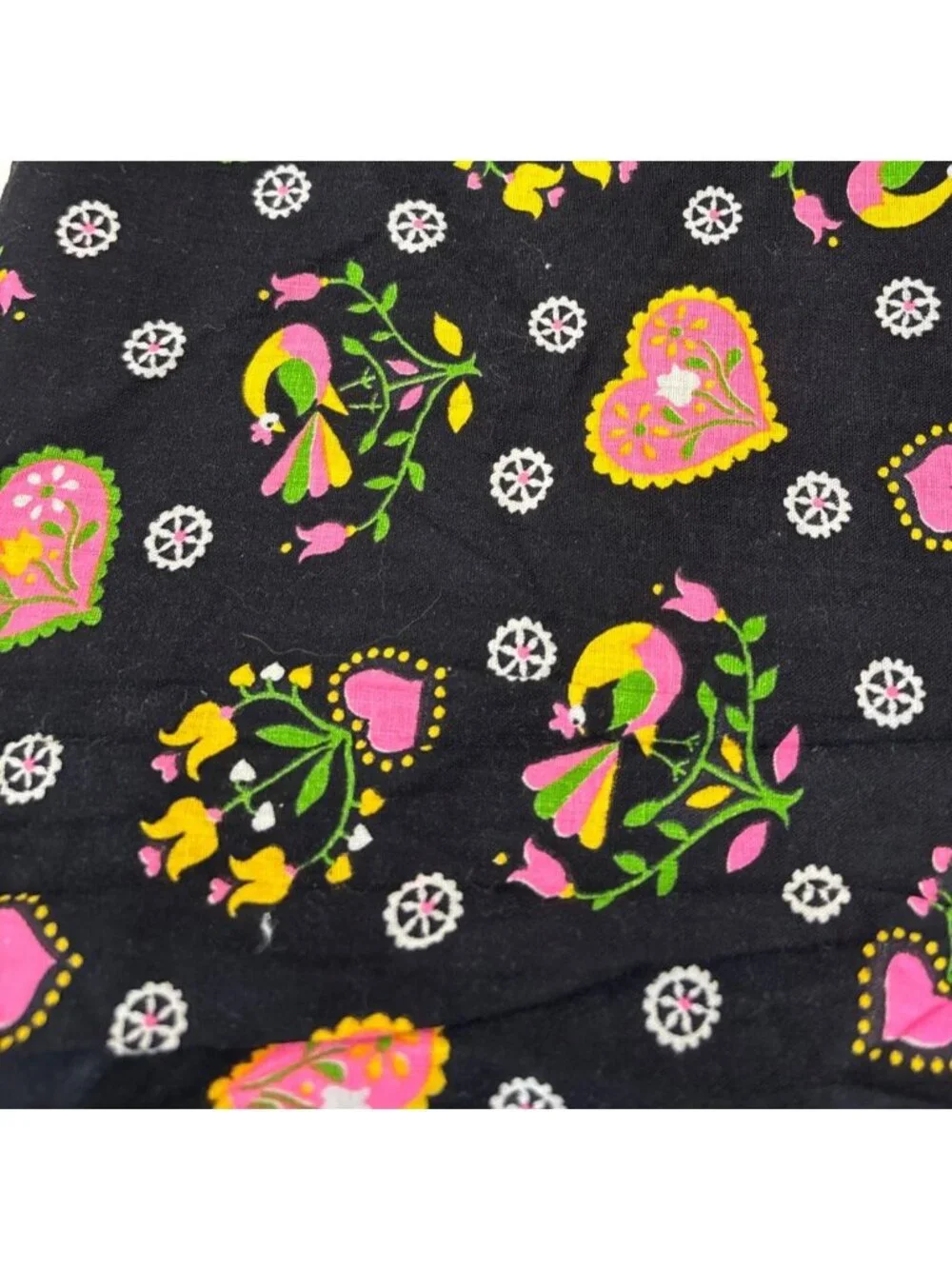 Black Cotton Fabric Colorful Bird Heart Design 1/2 yard x 44